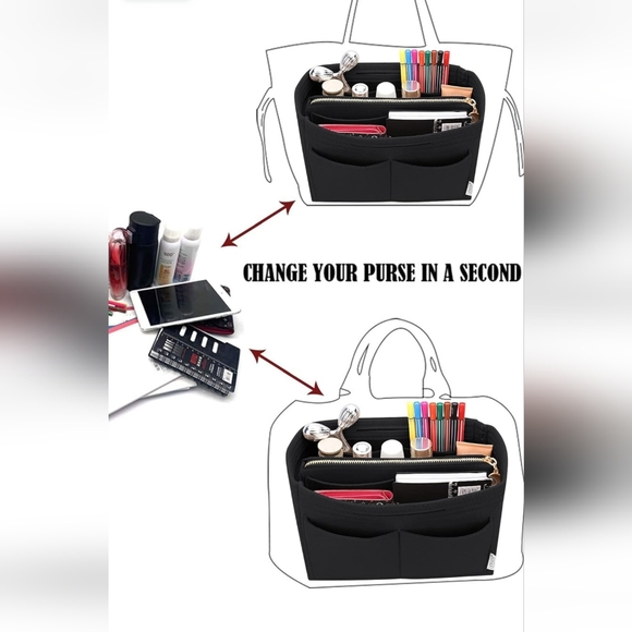 Slender Large Black Felt Purse Insert for Graceful MM and Delightful PM - Picture 4 of 11